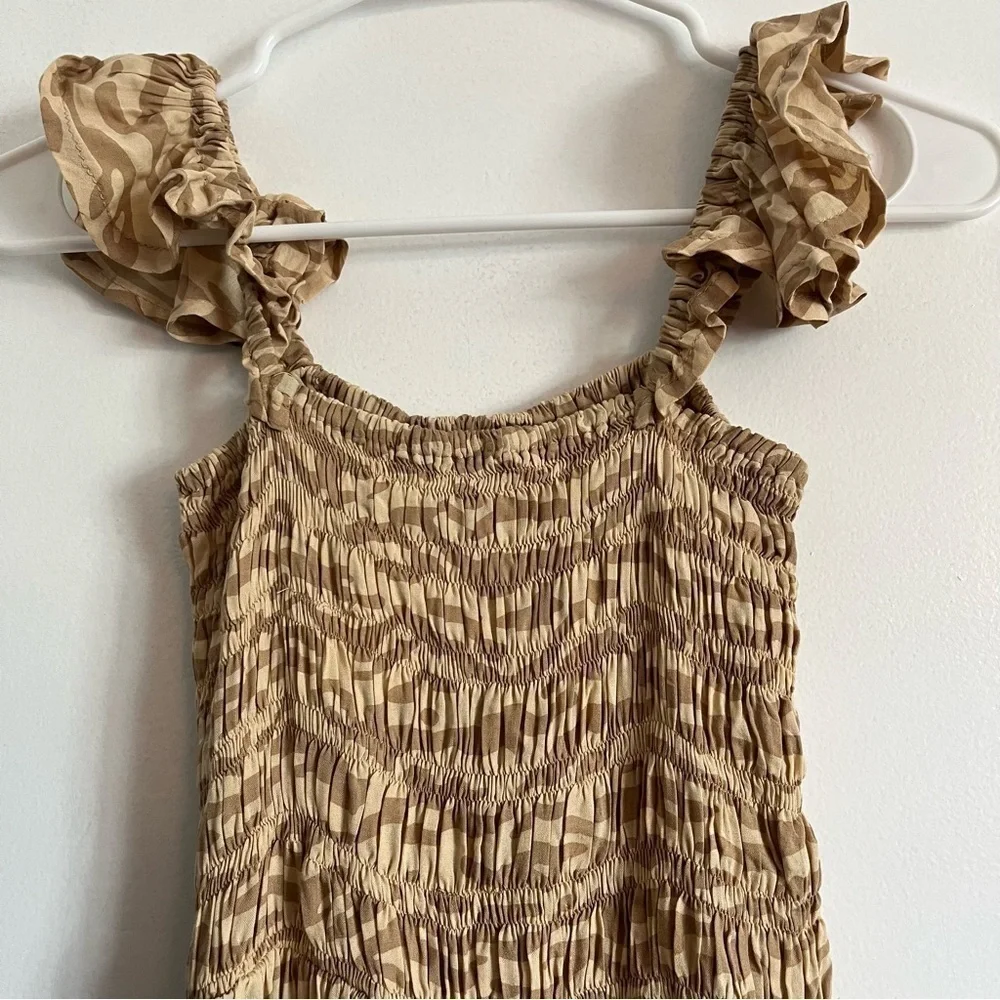 Tiare Hawaii • NWT Brown Tan Animal Stripe Smocked Jumpsuit
